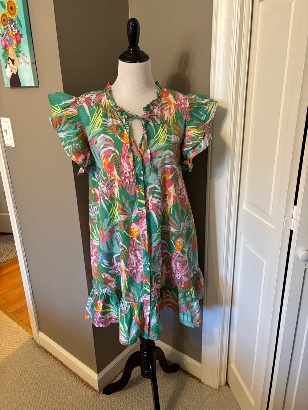 Michelle McDowell Green Tropical Print dress